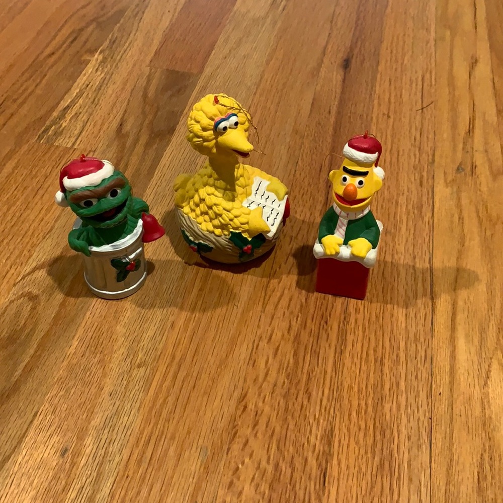 Vintage three-piece Sesame Street Christmas ornaments
